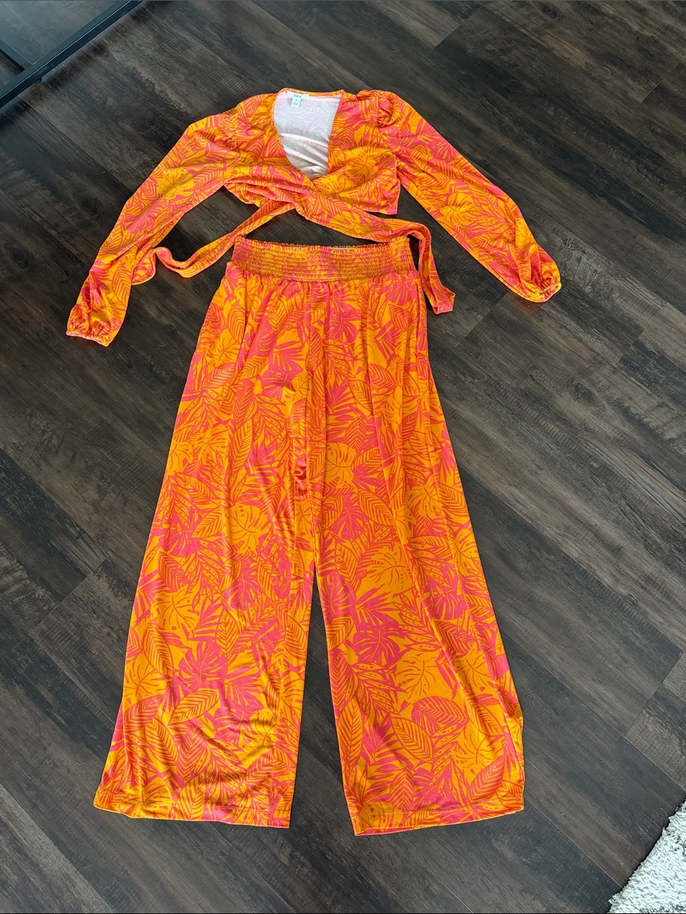 Bar III Orange & Pink Tropical Wide-Leg Pants Set